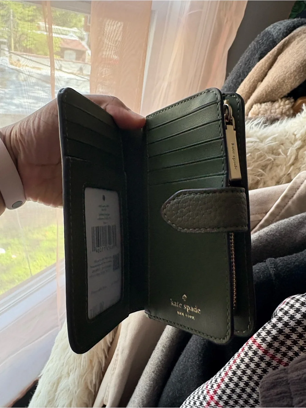 kate spade Olive Green Pebbled Leather Wallet